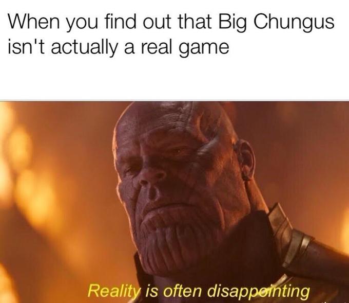 When you find out that Big Chungus isn't actually a real game Reality is often disappeinting text